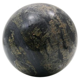 Polished Black & Tan Marble Sphere 4 Inches Diameter w/Info Card - Sculpted Orb