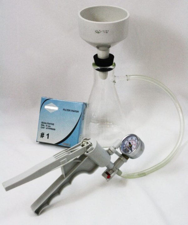 Filter Setup w/500mL Flask, 90mm Buchner Funnel, Stopper, Filter Paper & Pump w/Gauge