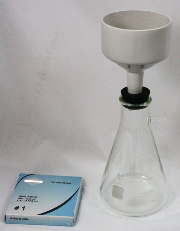 Filter Setup w/1000mL Glass Flask, 125mm Buchner Funnel, Stopper and Filter Paper