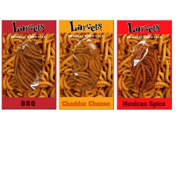 Hotlix Larvets Worm Snax Pack of 3 - BBQ, Cheddar Cheese, Mexican Spice