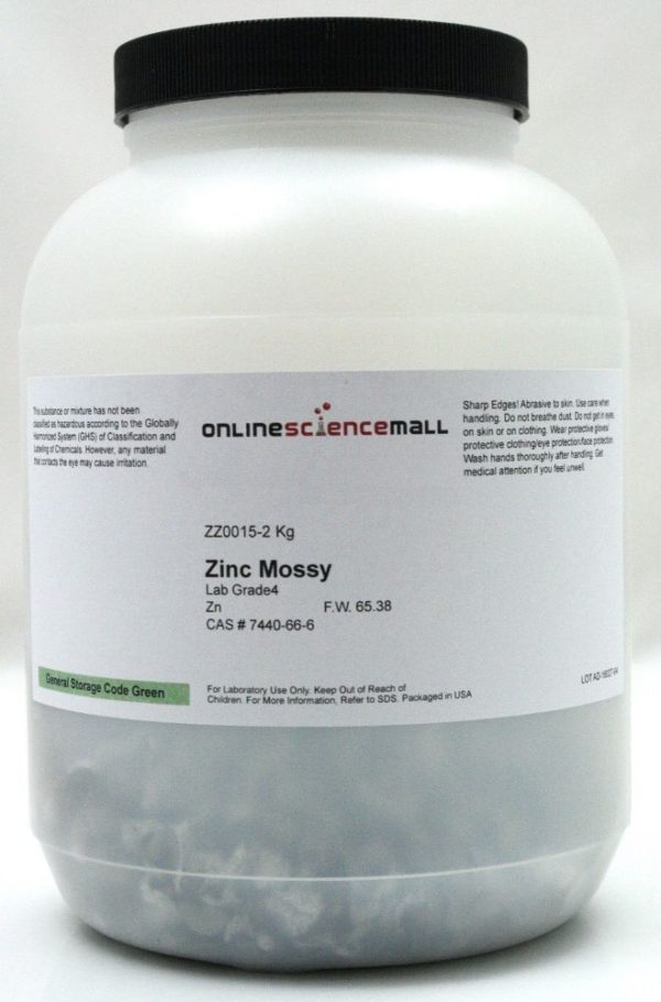 Zinc Elemental Metal, Mossy Flakes, 2kg (4.4 Pounds) - Lab Grade Chemical Reagent