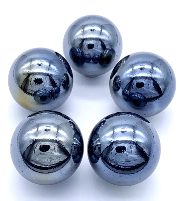 25mm "Steely Torpedo" Glass Mega Marbles Shooters Pack of 5 (1 inch) Dark Silvery Grey Reflective Iridescent Surface 1998 - 2010 Vacor