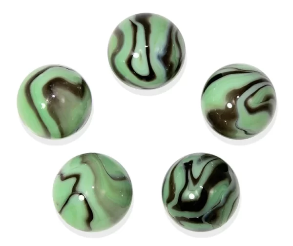 16mm Troll Glass Marble Players (5/8th") - Pack of 5 Mint Green w Brown Swirls Vacor Decorating Games Crafts Artwork