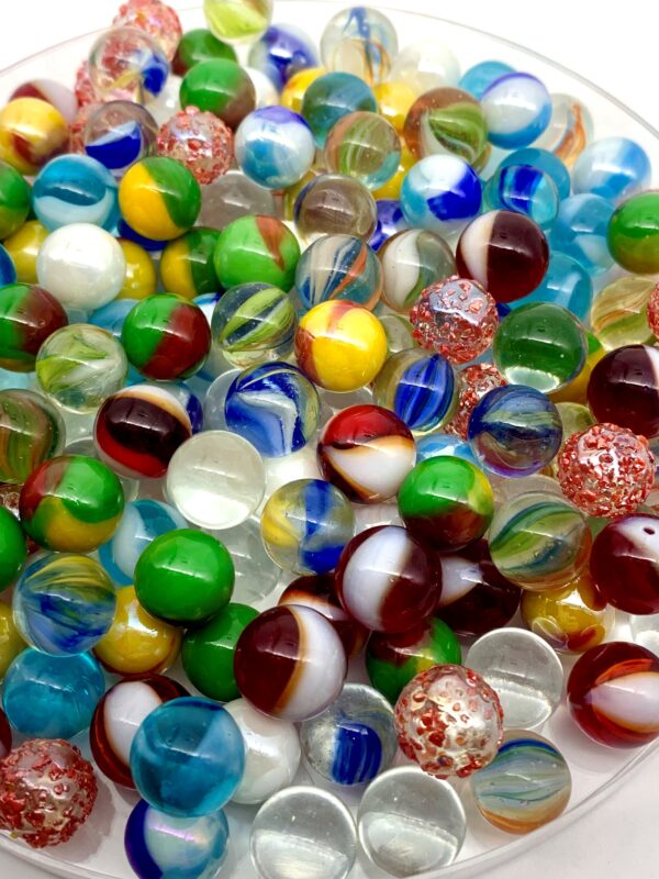 NEW for 2024! Pk 100 Bulk Assorted PeeWee Glass Marbles 12mm Oxygen Princess Solar Rooster etc.