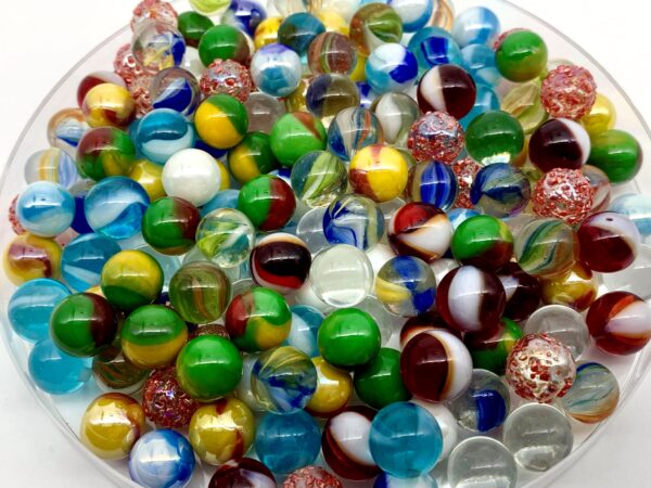 NEW for 2024! Pk 250 Bulk Assorted PeeWee Glass Marbles 12mm Oxygen Princess Solar Rooster etc.