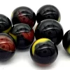 Pack of 10 "Twister" 12mm (Approximately) Peewee Glass Mini Mega Marbles Black w Yellow & Orange / Red Swirls Early Edition Pre - 2000 Vacor - Image 3