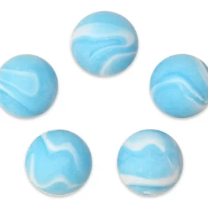 25mm "Frostberry" (Beluga Whale)  1 Inch Marble Shooters - Pack of 5 Matte Light Blue w White Swirls Vacor 2011-2015 RETIRED! RARE!