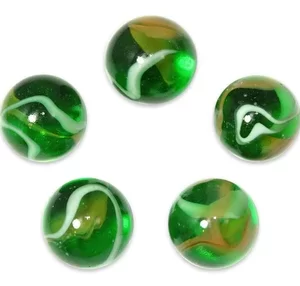 25mm "Jungle" (1") Marble Shooters Pack of 5 Translucent Emerald Green Glass White & Tawny Swirls Decorating Games Crafts Art Work