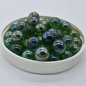 Vintage 14mm "Lustered Green" Pack of 25 Player Glass Marbles (~9/16 inch) - Translucent Green Iridescent Crafts Decor