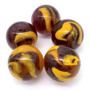 25mm Early Edition Mummy Glass Mega Marble Shooters Choice: Pk 5 Translucent Dark Purple w Orange Swirls Exceptional Colors Vintage